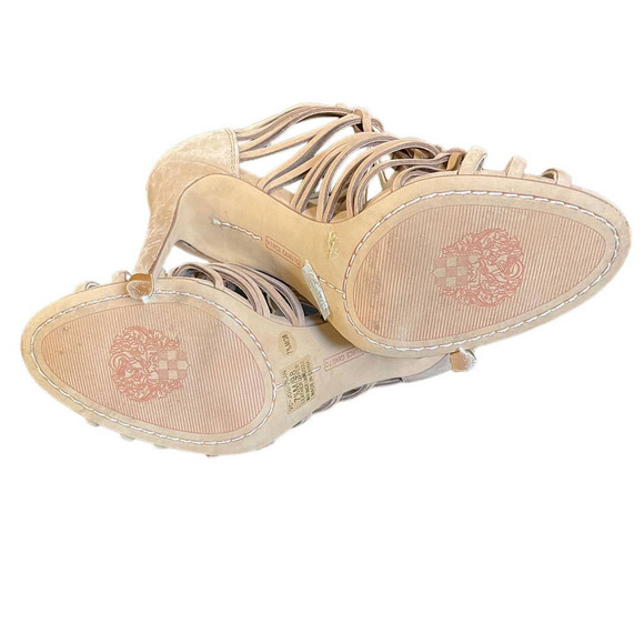 Vince Camuto Womens Joshalan Strappy Cage High Heel Sandal Back Zip Size 7.5 Tan - Picture 9 of 9
